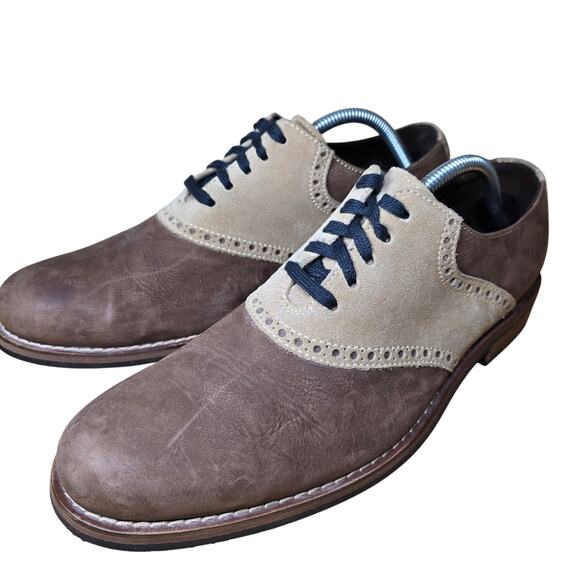 Mens Cole Haan Brown 2-Toned Suede Saddle Oxfords Mens Size 9.5 M Excellent - Picture 1 of 8